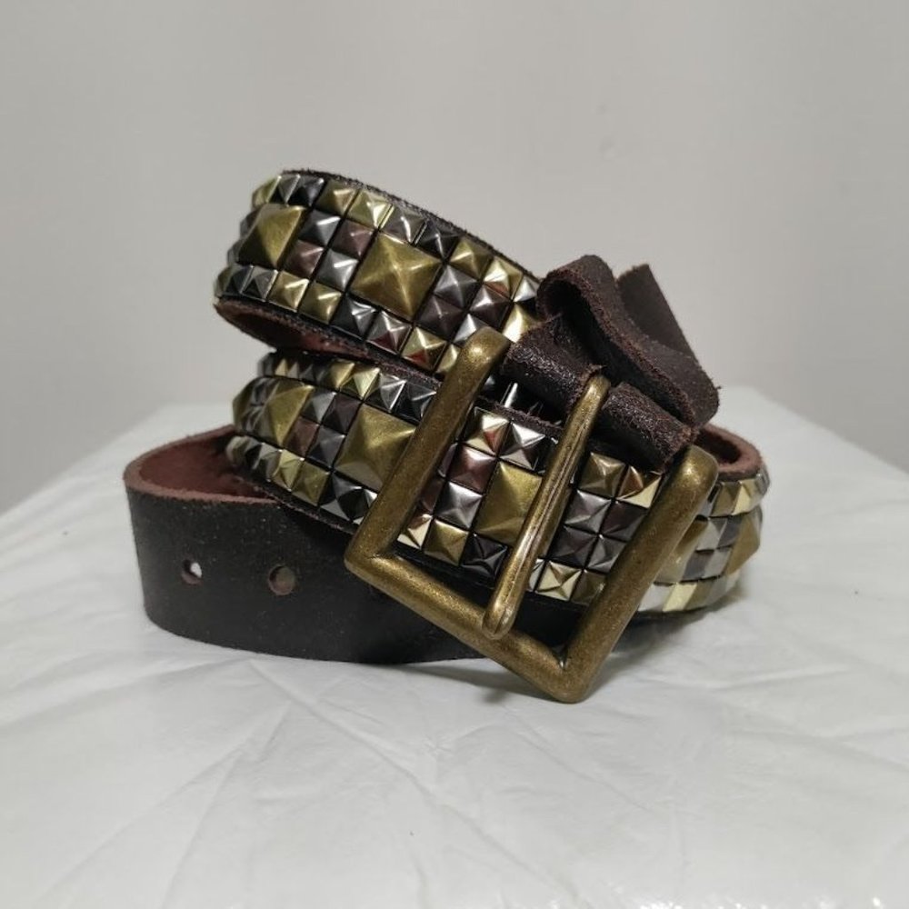 Studded Punk Y2K Brown Leather Jean Belt Rocker Goth Streetwear 90s XL U…